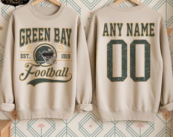 Personalized Green Bay Football Sweatshirt, Green Bay Football tshirt, Green Bay football Tee, Custom Football Shirt, Football Number Shirt