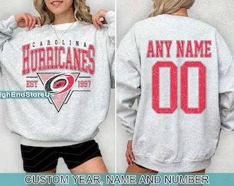 Personalizowana bluza hokejowa Carolina Hockey, okrągły dekolt Carolina Hurricanes, koszulka hokejowa Carolina Hockey, spersonalizowana koszulka hokejowa, koszulka z numerem hokejowym