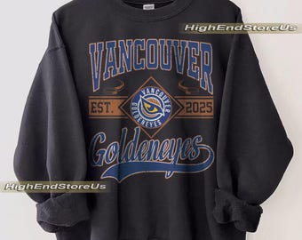Bluza vintage Vancouver Goldeneyes, bluza z okrągłym dekoltem Goldeneyes, koszulka hokejowa Vancouver, damska bluza hokejowa, sweter retro Goldeneyes