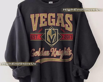 Sudadera Vegas Golden Knights, camiseta vintage de hockey de Las Vegas, jersey de hockey de Las Vegas con cuello redondo, suéter juvenil de hockey Golden Knights, regalo para fanáticos del hockey
