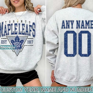 Personalisiertes Toronto Hockey-Sweatshirt, Toronto Maple Leafs Rundhalsausschnitt, Toronto Hockey-Shirt, kundenspezifisches Hockey-Shirt, Hockey-Nummer-Shirt