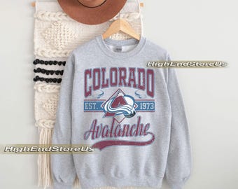 Bluza Colorado Avalanch, koszulka hokejowa w stylu vintage Colorado, okrągły dekolt Colorado Hockey, młodzieżowy sweter Avalanche Hockey, prezent dla fana hokeja