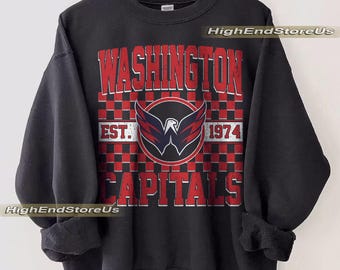 Washington Capitals Sweatshirt, Vintage Washington hockey shirt, Washington Hockey Crewneck, Capitals Hockey youth sweater, Hockey Fan gift