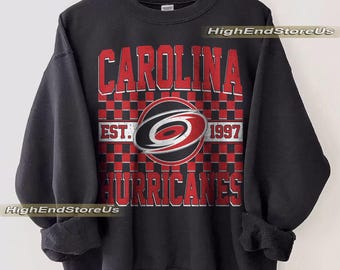 Bluza Carolina Hurricane, koszulka hokejowa w stylu vintage Carolina, okrągły kołnierzyk Carolina Hockey, młodzieżowy sweter Hurricanes Hockey, prezent dla fana hokeja