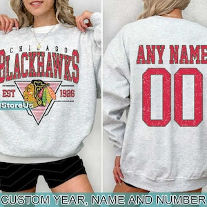 Personalized Chicago Hockey Sweatshirt, Chicago Blackhawks crewneck, Chicago Hockey shirt, Custom Hockey Shirt, Hockey Number Shirt