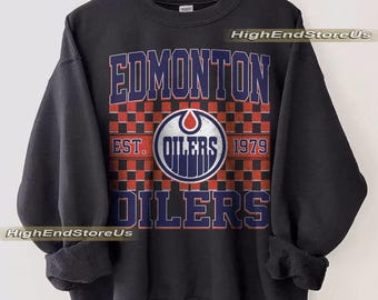 Bluza Edmonton Oilers, koszulka hokejowa Edmonton w stylu vintage, bluza z okrągłym dekoltem Edmonton Hockey, młodzieżowa bluza hokejowa Oilers, prezent dla fana hokeja