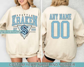 Personalized Seattle Hockey Sweatshirt, Seattle Kraken crewneck, Seattle Hockey shirt, Custom Hockey Shirt, Hockey Number Shirt