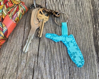 Turquoise Floral Florida Fabric Keychain
