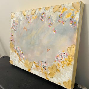Gold Floral Textured Abstract Painting on Deep Edge Canvas | 40×60 cm Original Art | Modern Wall Decor Australia