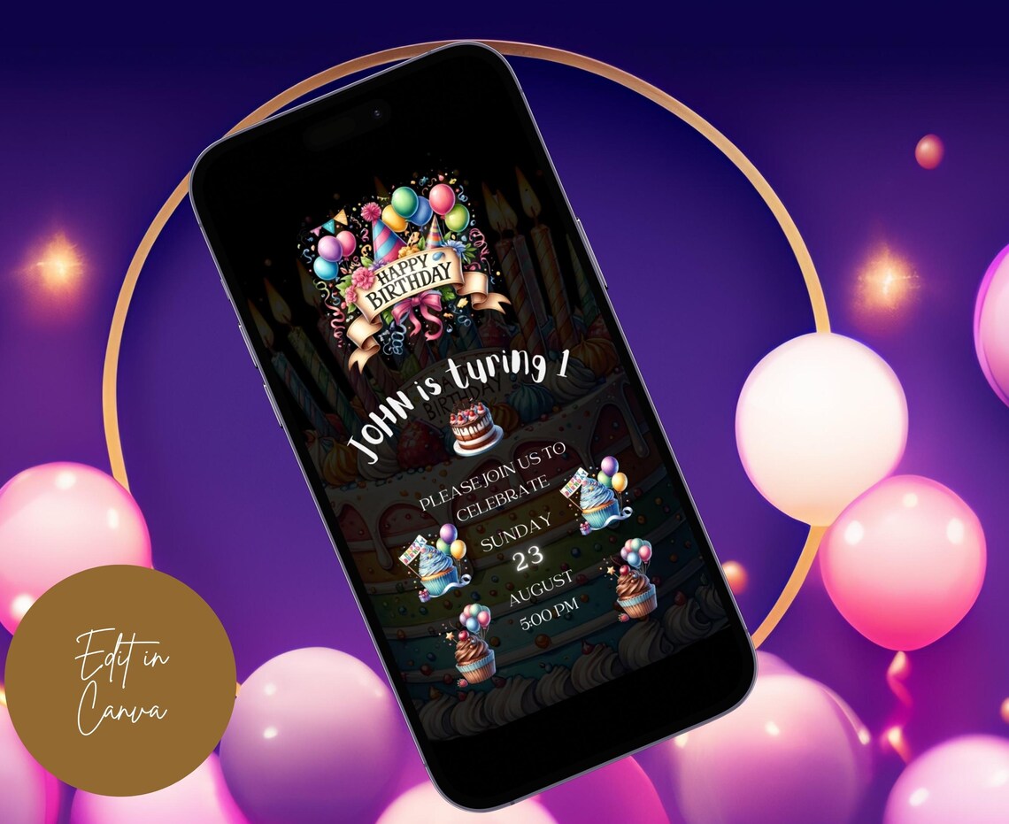 Editable Cake Birthday Digital Invite, Colorful Cakes Phone Invitation ...