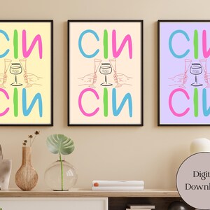 Cin Cin Trendy Print, Cheers Print, Cocktail Print, Bar Cart Art Print, Kitchen Print, Drink Poster, Retro Art, JPEG, PDF