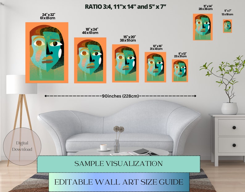 Wall Art Size Guide, Wall Display Guide, Frame Aspect Ratio, Two Sets ...
