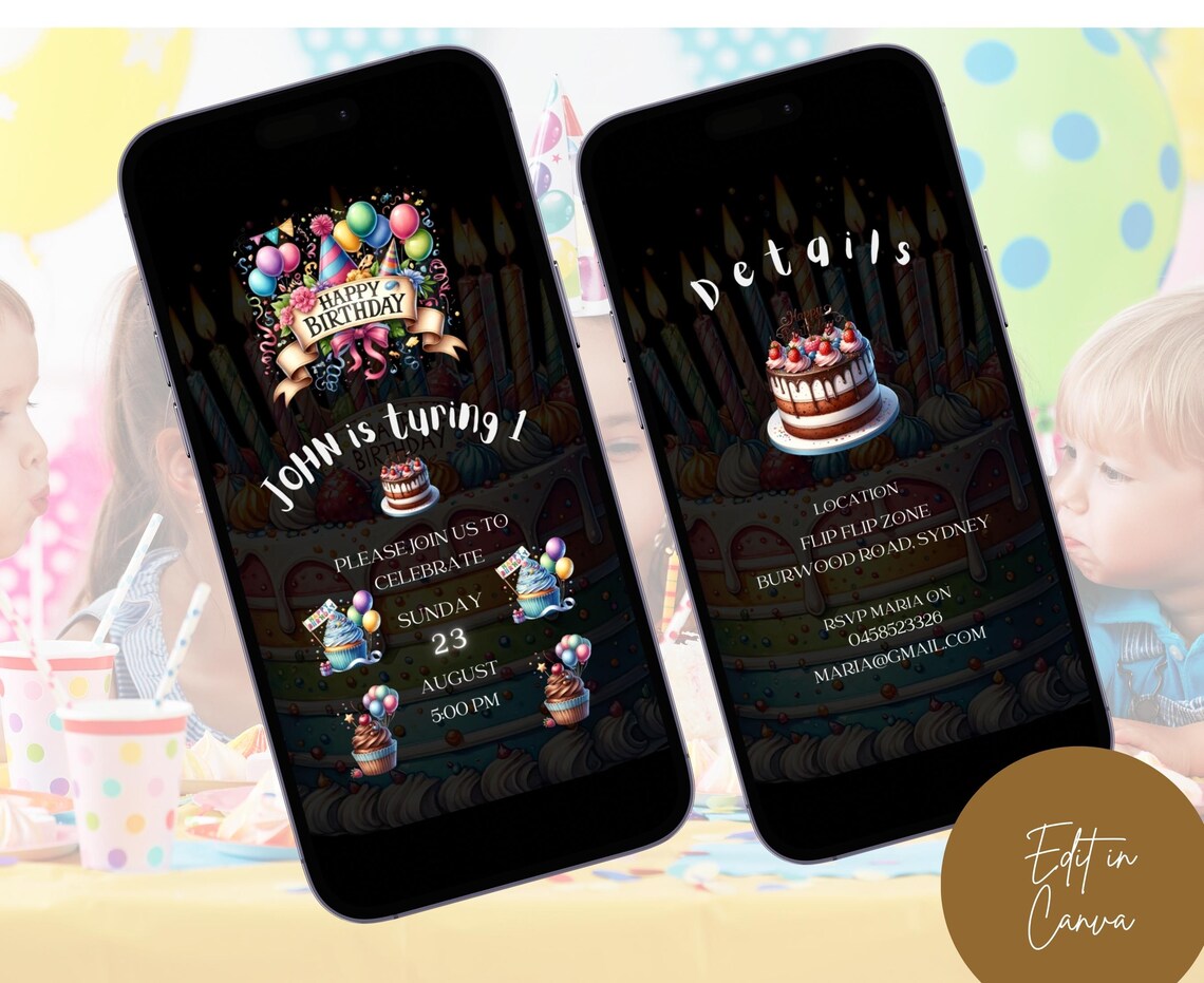 Editable Cake Birthday Digital Invite, Colorful Cakes Phone Invitation ...