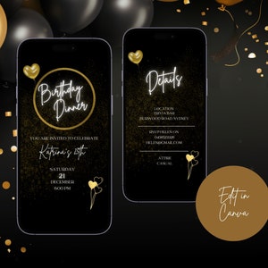 Convite digital para jantar de aniversário, convite digital para festa de aniversário, jantar de aniversário, modelo editável, convite por telefone com mensagem de texto