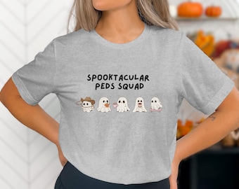 Spooktacular Peds Squad Ghost T-Shirt, Cute Halloween Ghost T-Shirt, Fun Halloween Ghost Tee, Unique Spooky Season Shirt