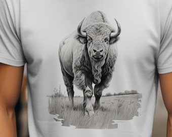 Bison Graphic T-Shirt: National Park, Wild West Style