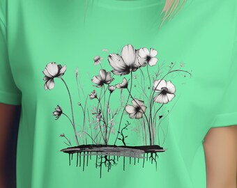Maglietta con stampa floreale, maglietta estiva a fiori