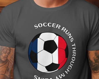 Camiseta de fútbol con la bandera de Francia: Camiseta unisex de algodón para aficionados al fútbol