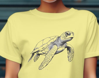 ウミガメのグラフィックTシャツ、自然愛好家向けオーシャンシャツ