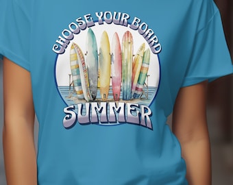 Surfboard Summer Tee: Beach Vacation Shirt, Surfer Gift