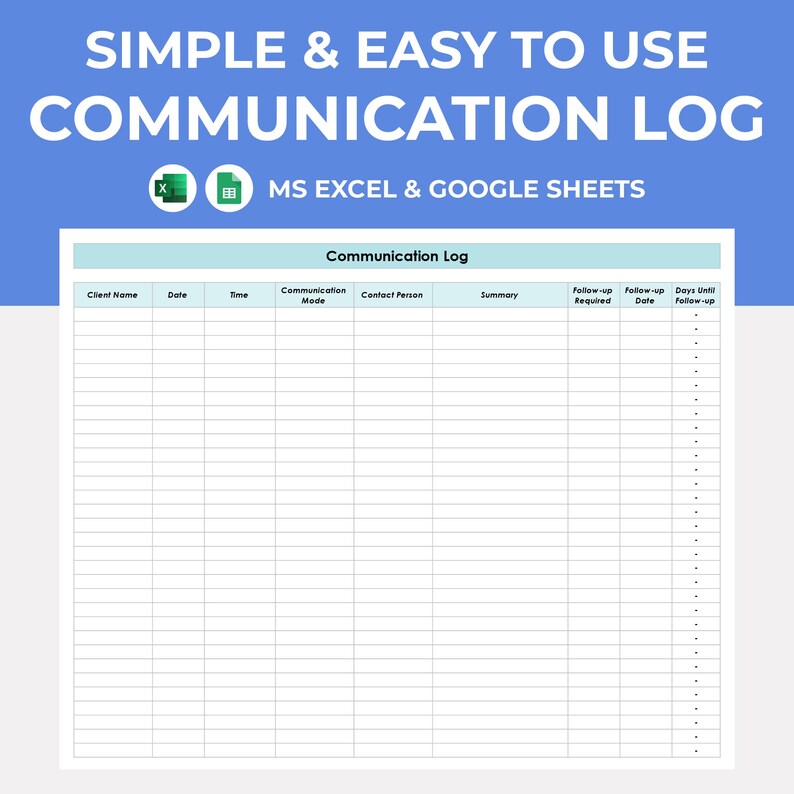 Simple Communication Log for Bcbas | EXCEL 365 & Google Sheets ...