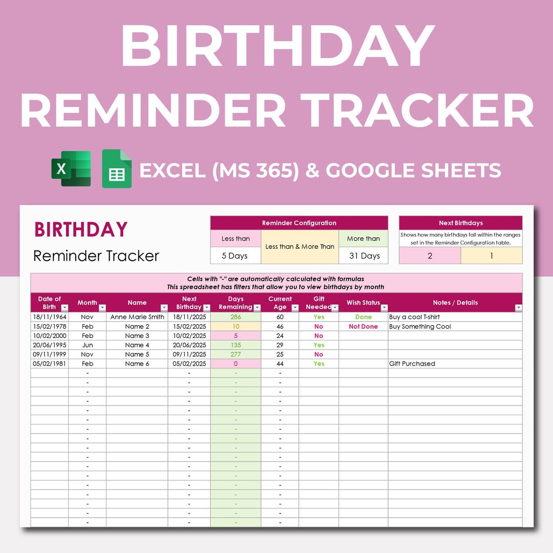 Birthday Reminder Tracker | Birthday Alert Tracker | Birthday ...