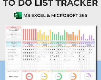 To Do リスト トラッカー テンプレート | Excel スプレッドシート | 月間、週間、日次 To Do リスト プランナー | Excel To Do リスト トラッキング | To Do リスト スケジュール