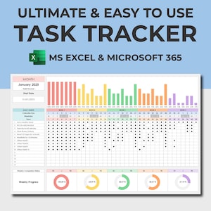 Aufgaben Tracker Vorlage | Excel Tabelle | Monatlicher wöchentlicher täglicher Aufgabenplaner | Excel Vorlage für Aufgabenverfolgung | Aufgaben-Tracker-Zeitplan