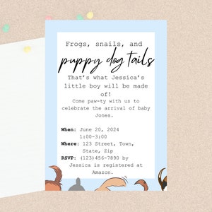 Puppy dog tails baby shower baby boy invitation template digital download