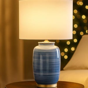 Blue Ceramic Table Lamp: Modern Coastal Nightstand Light