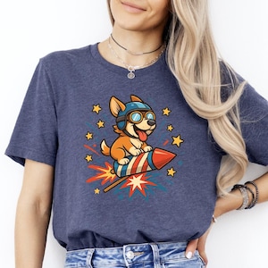 Corgi Rocket Shirt, Funny Space Dog T-Shirt, Cute Cartoon Corgi Tee for Kids, Pet Lovers Graphic Shirt, Summer Animal Lover Gift Idea