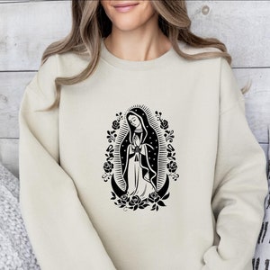 Virgin Mary Sweatshirt and Hoodie, Our Lady Of Guadalupe Catholic Sweatshirt, Mother Mary Sweatshirt, Religious Shirt, Religious Mother Mary