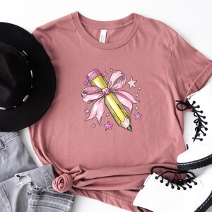 Coquette Teacher Shirt, Coquette Pencil Bow T-Shirt, Trendy Back to School Tee, Appreciation Gift, Elementary Teacher Gift