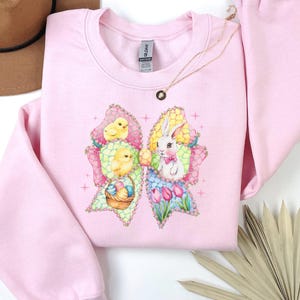 Coquette Bow Bunny Ears Shirt, Cute Bunny Sweatshirt, Rabbit Tee, Happy Easter Day Gift, Coquette Easter, Cute Easter Shirt
