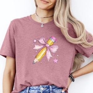 Coquette Teacher Shirt, Coquette Pencil Bow T-Shirt, Trendy Back to School Tee, Appreciation Gift, Elementary Teacher Gift