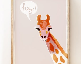 Hey Giraffe!  animal wall art for kids rooms or nurseries