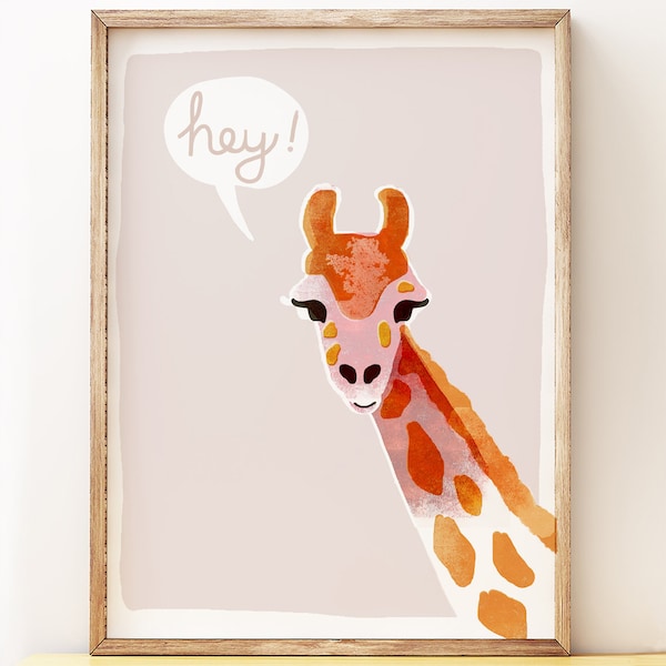 Hey Giraffe!  animal wall art for kids rooms or nurseries