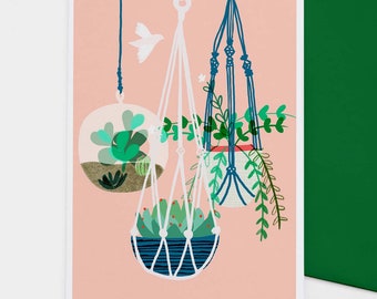 Hanging Gardens illustrated greetings card for cactus lovers