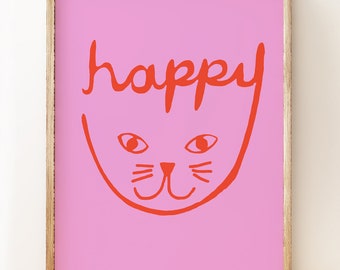 Happy Cat print for children's rooms, nurseries or modern interiors