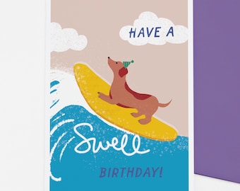 Have a Swell Birthday surfing puppy card