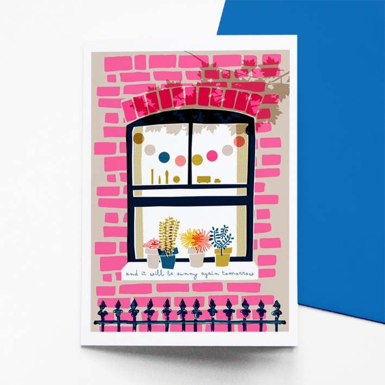 Sunny Again Tomorrow bright and colourful London house greetings card image 1