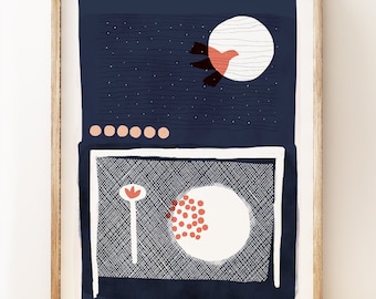 They Flew at Night, deep blue bird print