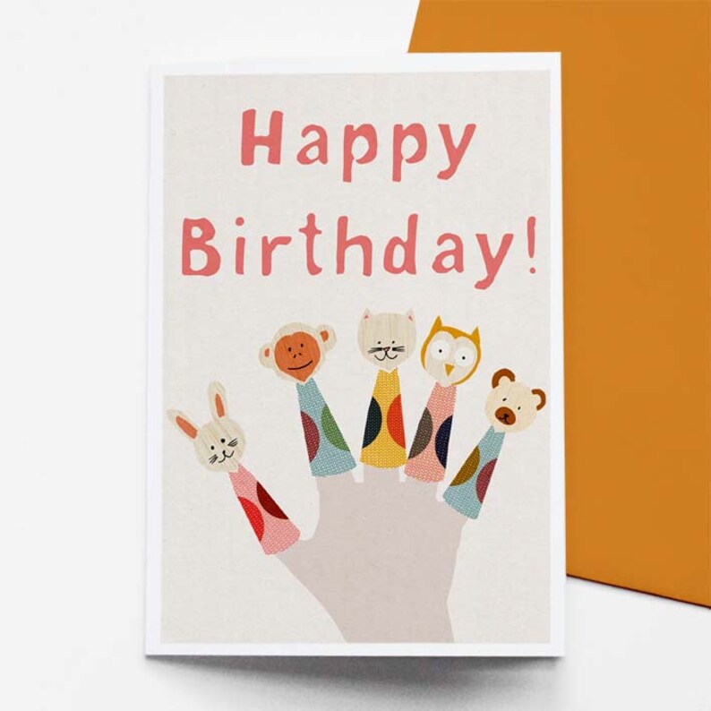 Finger Puppets Children's Birthday Card Etsy