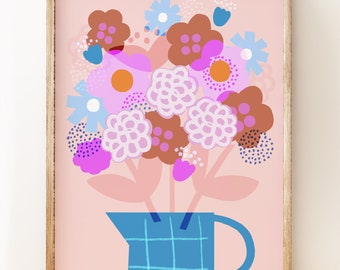 Lilac Garden modern spring floral art print (in blush)