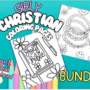 Girly Bible Coloring Pages | Bible Coloring Pages | 10 Coloring Sheets | Digital Download | Hand Drawn |  Adult & Children&#39;s Coloring