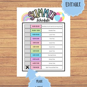 Editable Summer Schedule for Kids | Daily Routine Chart | Colorful Printable Task List | Digital Download | Summer Checklist for Children
