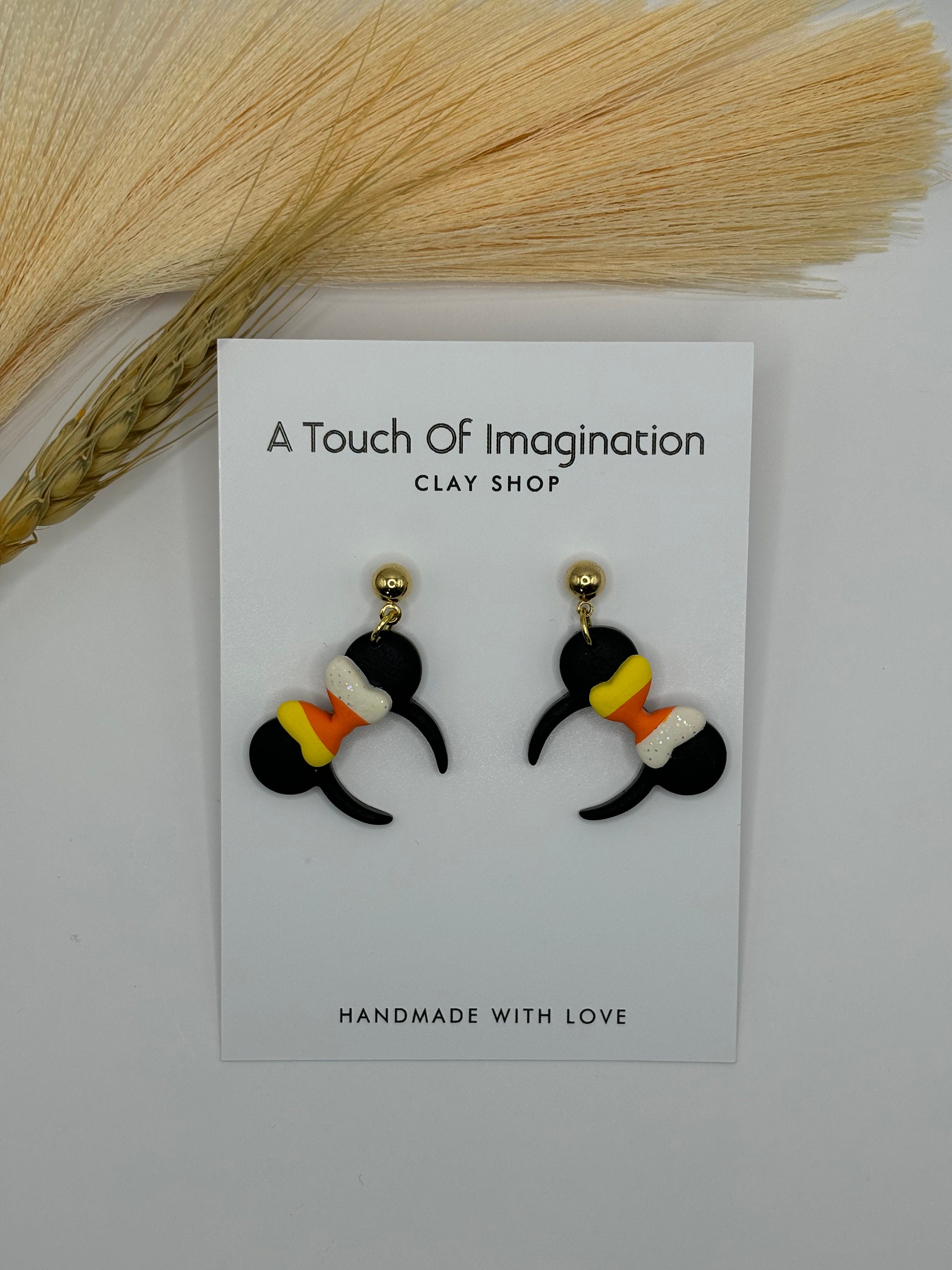Oreilles de Mickey magiques Candy Corn | Halloween | Boucles d'oreilles faites main en pâte polymère