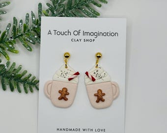 Boucles d&#39;oreilles Latte de Noël | Boucles d&#39;oreilles faites main en pâte polymère