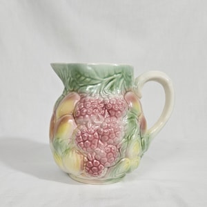 Salins Les Bains French Majolica Summer Fruits Pitcher 1960's Vintage