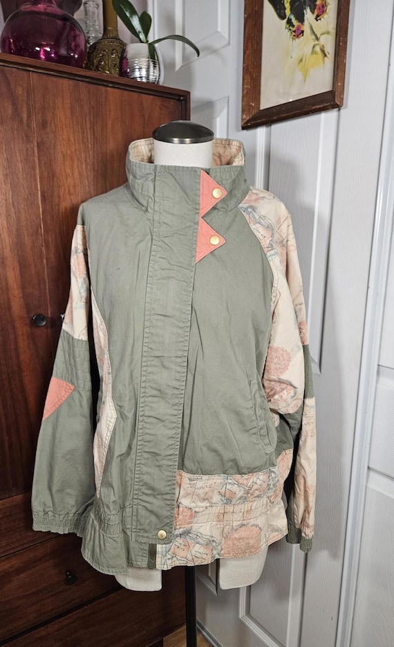 90s Windbreaker Green Pink Patchwork Lightweight … - image 1